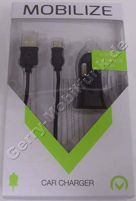 Dual USB KFZ-Ladekabel fr Huawei Mate 9, Autoladekabel von Mobilize, Auto-Netzteil fr Zigarettenanznder mit intelligenter Ladeelektronik, Lieferung mit 1 Meter langem USB Typ-C Kabel das auch als Datenkabel verwendet werden kann. 2,4A gesamt Leistung der USB-Anschlsse