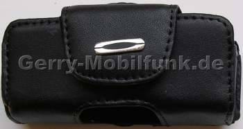 Ledertasche schwarz quer fr SonyEricsson J100i Quertasche aus Leder mit Grtelclip und zustzlicher Sicherungsschlaufe