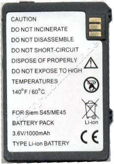 Akku Siemens S45  ME45 Serie Li-Ion 3,3Wh 900mAh 7,5mm