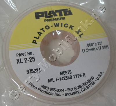 Ltsauglitze Plato-WICK XL XL 2-25, Breite:1,5mm  Lnge: 7,6m  ( Entspricht der Flussmittel-Spezifikation MIL-F-14256D, Typ R ) Schnelles, einfaches Entltverfahren durch sehr feines Kupfergeflecht