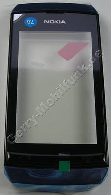 Oberschale blau und Touchpanel Nokia Asha 306 original A-Cover mit Displayscheibe, Digitizer, blue