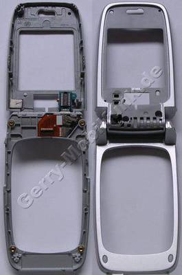 Oberschale groes Display Nokia 6103 silber, original Oberschale ohne Scheibe incl. Schanier, Klappmechanik, Coax-Kabel, C-Cover  plus  B-Cover, Oberschale Tastatur