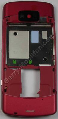 Unterschale, Gehusetrger rot Nokia 700 original D-Cover coral red, Gehusetrger, incl. Kamerascheibe, Kameralinse, Seitentasten ( Lautstrketaste, Sperrtaste, Kamerataste, Fototaste) interne Antenne