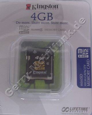 Mini SD-Secure Digital 4GB Class4 Kingston Speicherkarte SDHC Card, Mini-SD mit Adapter zur normalen SD-Karte