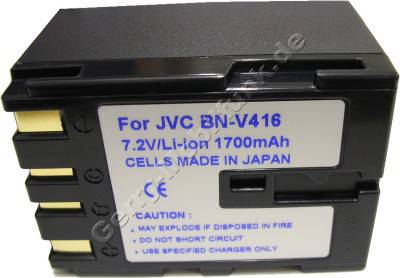 Akku JVC BN-V416 (DV:1800 2000 3000 DVL: 100 108 109 150 155 157 160 167 200 300 308 309 355 357 365 367 450 555 557 567 765 767 865 867) Daten: 2200mAh 7,2V LiIon 39,4mm dunkelblau (Zubehrakku vom Markenhersteller)