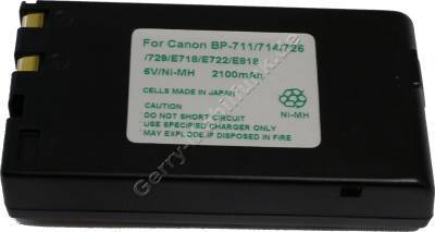 Akku CANON BP-711 BP-714 BP-726 BP-729 BP-E718 BP-E722 BP-E818 Daten: NiMH 6V 2100 mAh, schwarz 20,5mm (Zubehrakku vom Markenhersteller)