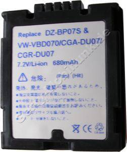 Akku PANASONIC CGA-DU07E CGA-DU01B NV-GS10 NV-GS30 NV-GS50 NV-GS70 Daten: LiIon 7,4V 680mAh 17mm dunkelgrau (Zubehrakku vom Markenhersteller)