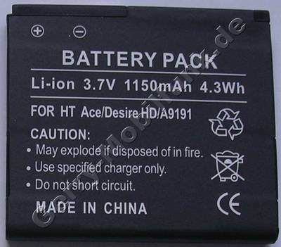 Akku fr HTC Desire HD LiIon 3,7V 1250mAh 4,6Wh 5,3mm dick ca.26g (Akku vom Markenhersteller, nicht original) entspricht  35H00141-02M, BA S470